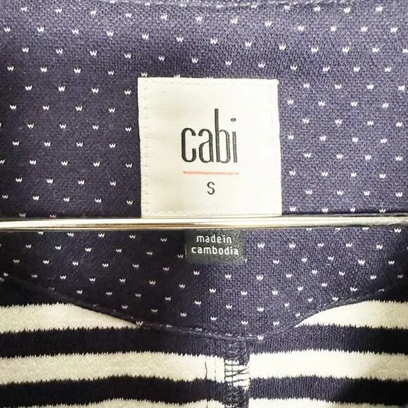 CAbi #5654 Women Medium Blue/White Nautical Striped Harbor Jacket Drawstring S - Picture 9 of 13